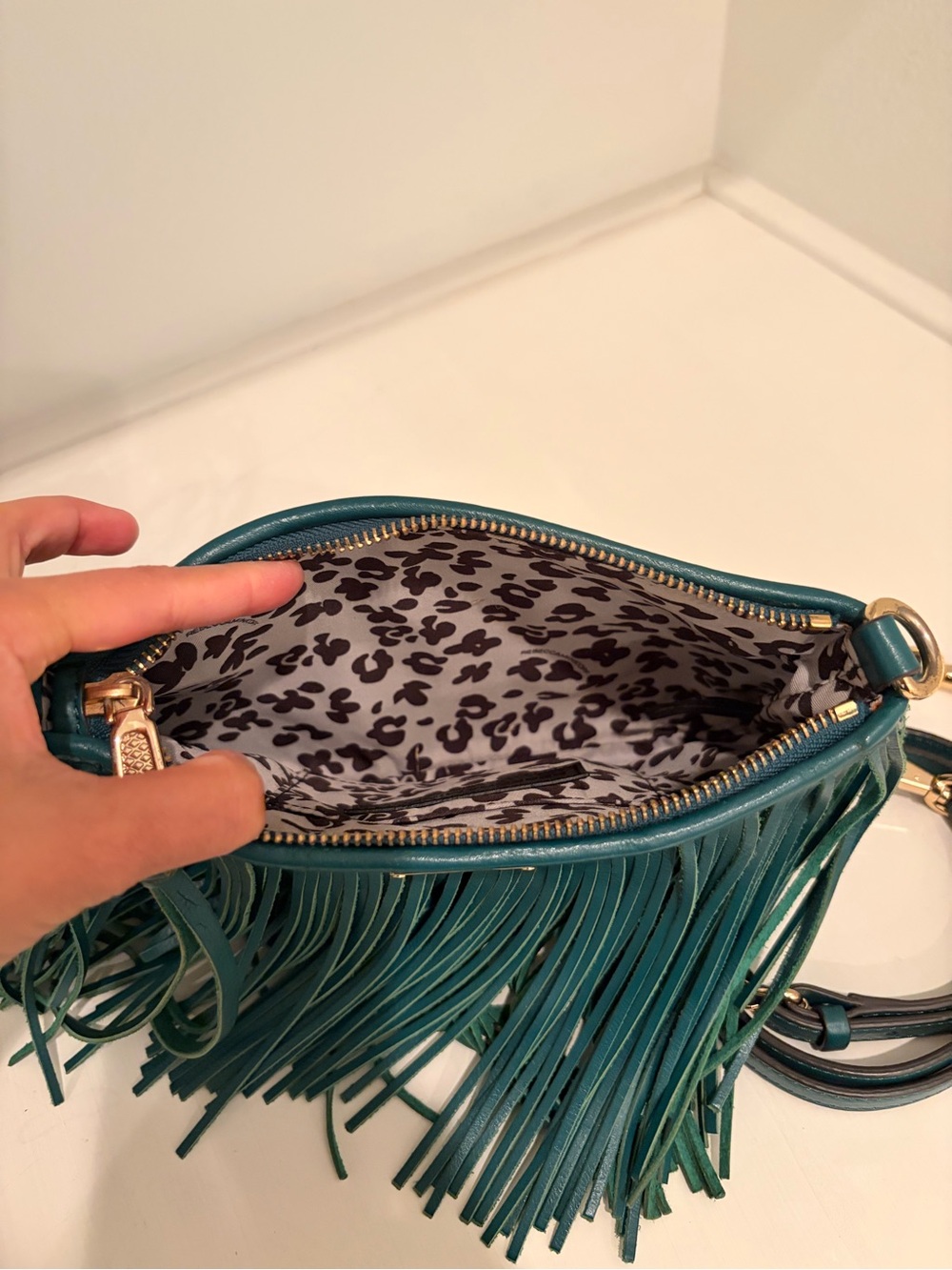 Rebecca Minkoff Green Leather Fringe Crossbody with Gold Hardware - Picture 4 of 6